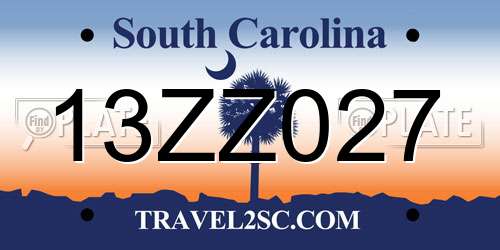 13ZZ027 South Carolina License Plate