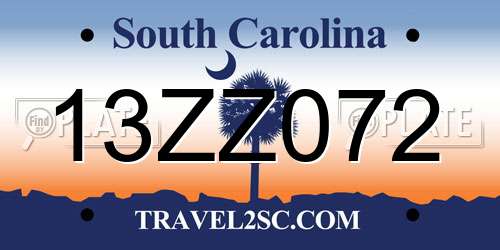 13ZZ072 South Carolina License Plate