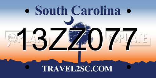 13ZZ077 South Carolina License Plate
