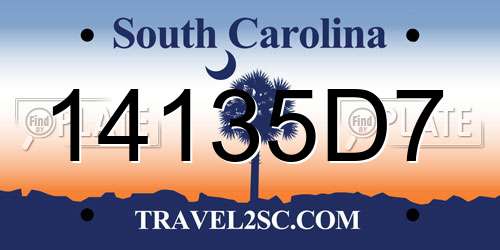 14135D7 South Carolina License Plate