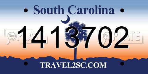 1413702 South Carolina License Plate