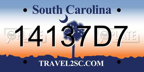 14137D7 South Carolina License Plate