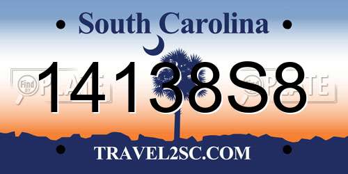 14138S8 South Carolina License Plate