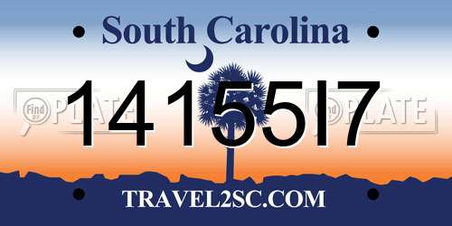 14155I7 South Carolina License Plate