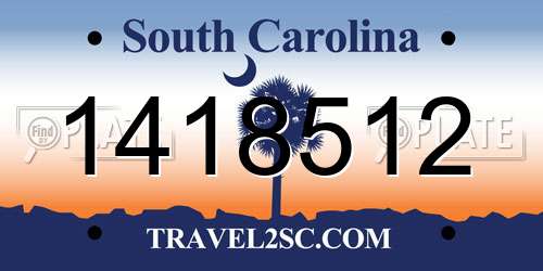 1418512 South Carolina License Plate