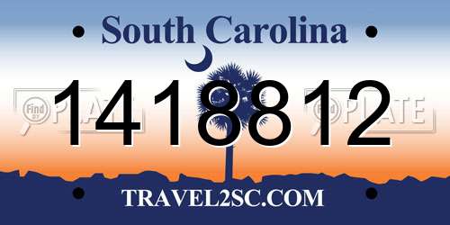 1418812 South Carolina License Plate