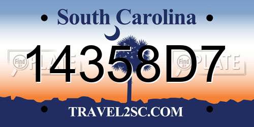 14358D7 South Carolina License Plate