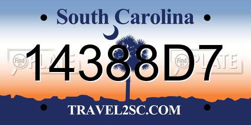 14388D7 South Carolina License Plate