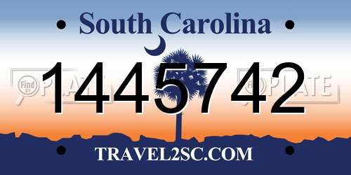 1445742 South Carolina License Plate