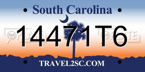 14471T6 South Carolina License Plate