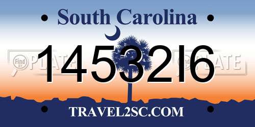 14532I6 South Carolina License Plate