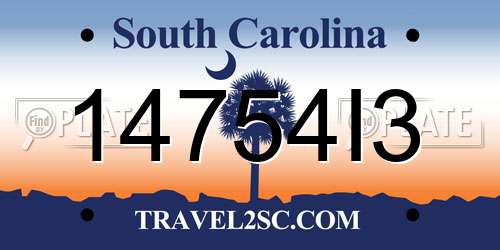 14754I3 South Carolina License Plate