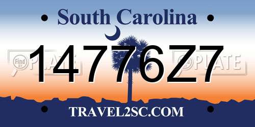 14776Z7 South Carolina License Plate