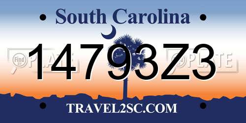 14793Z3 South Carolina License Plate