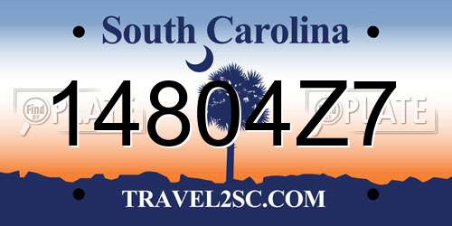 14804Z7 South Carolina License Plate