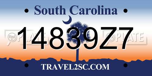 14839Z7 South Carolina License Plate