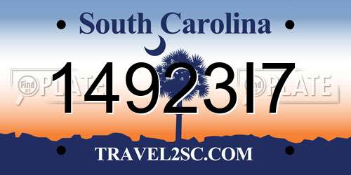 14923I7 South Carolina License Plate