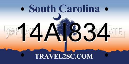 14AI834 South Carolina License Plate