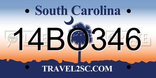 14BO346 South Carolina License Plate