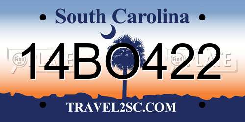 14BO422 South Carolina License Plate