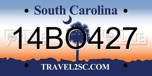 14BO427 South Carolina License Plate