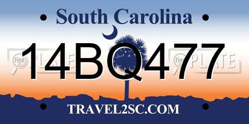 14BQ477 South Carolina License Plate