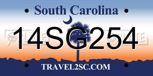 14SG254 South Carolina License Plate
