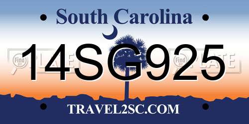 14SG925 South Carolina License Plate