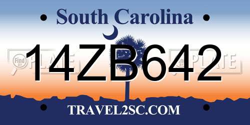 14ZB642 South Carolina License Plate