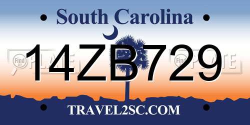 14ZB729 South Carolina License Plate