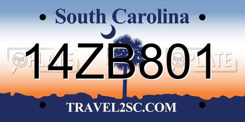 14ZB801 South Carolina License Plate
