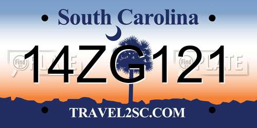 14ZG121 South Carolina License Plate