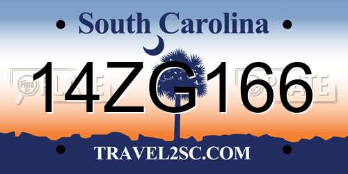 14ZG166 South Carolina License Plate