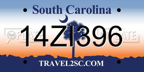 14ZI396 South Carolina License Plate