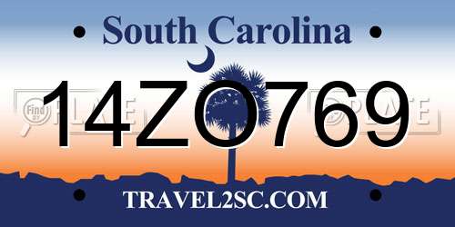 14ZO769 South Carolina License Plate