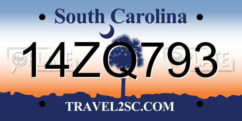 14ZQ793 South Carolina License Plate