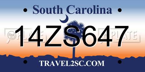14ZS647 South Carolina License Plate
