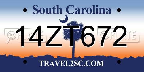 14ZT672 South Carolina License Plate
