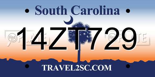 14ZT729 South Carolina License Plate