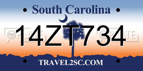 14ZT734 South Carolina License Plate
