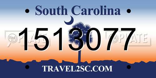1513077 South Carolina License Plate