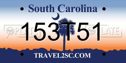 153T51 South Carolina License Plate