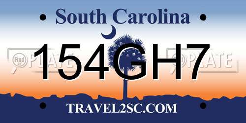 154GH7 South Carolina License Plate