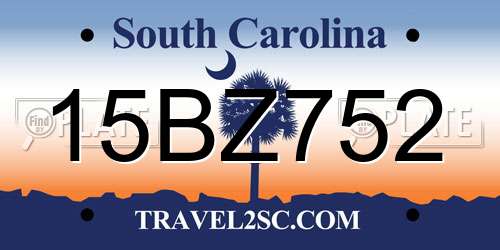 15BZ752 South Carolina License Plate