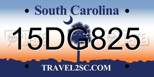15DG825 South Carolina License Plate