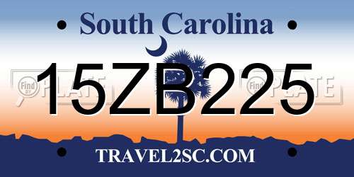 15ZB225 South Carolina License Plate