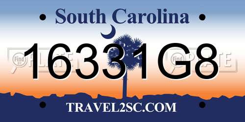 16331G8 South Carolina License Plate