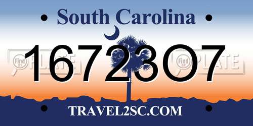 16723O7 South Carolina License Plate