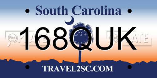 168QUK South Carolina License Plate