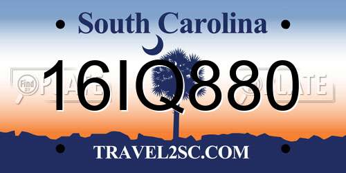 16IQ880 South Carolina License Plate